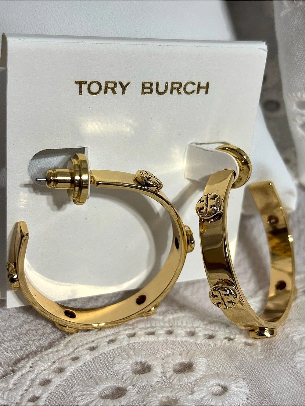 Tory Burch Miller Stud Hoop Earrings Gold